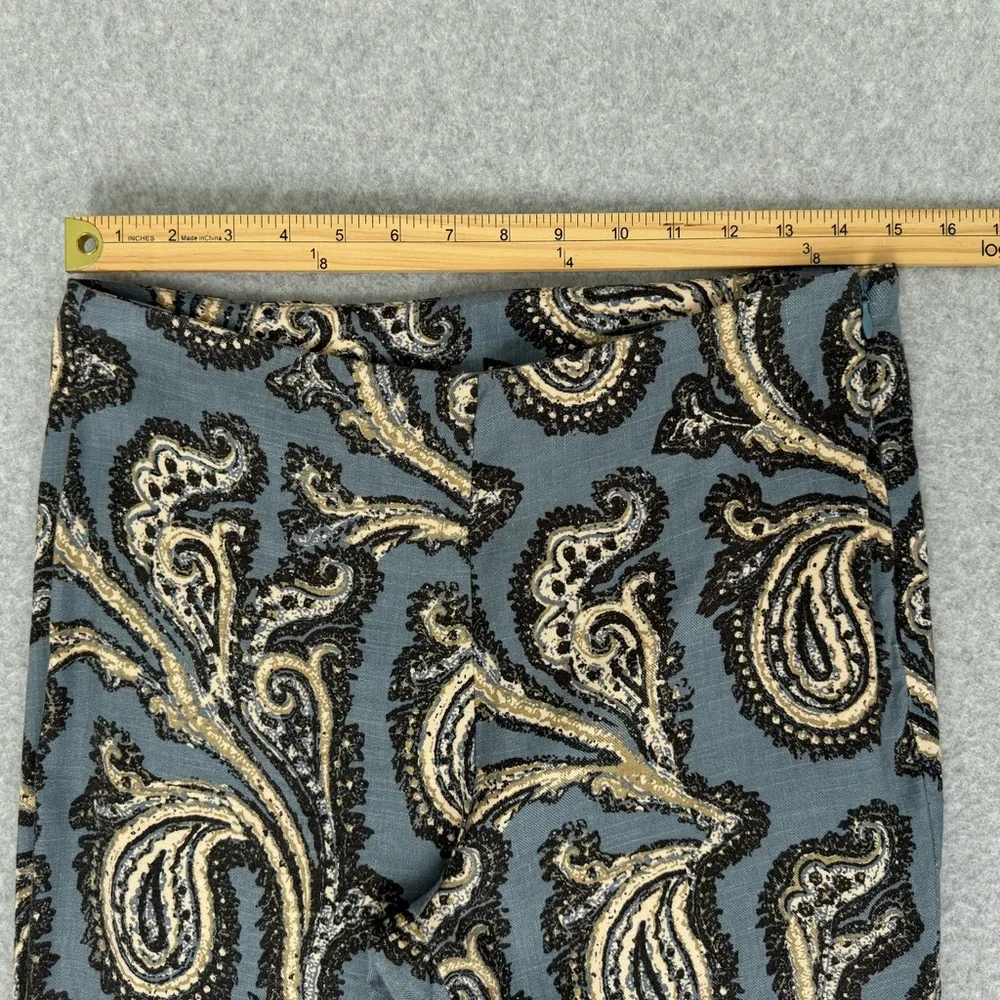 Free People Womens Pants Flare Bell Bottom Linen Blend Paisley Retro Blue Small - Picture 10 of 14